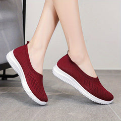 Women's Knit Walking Shoes Breathable Slip On Casual Flat Shoes