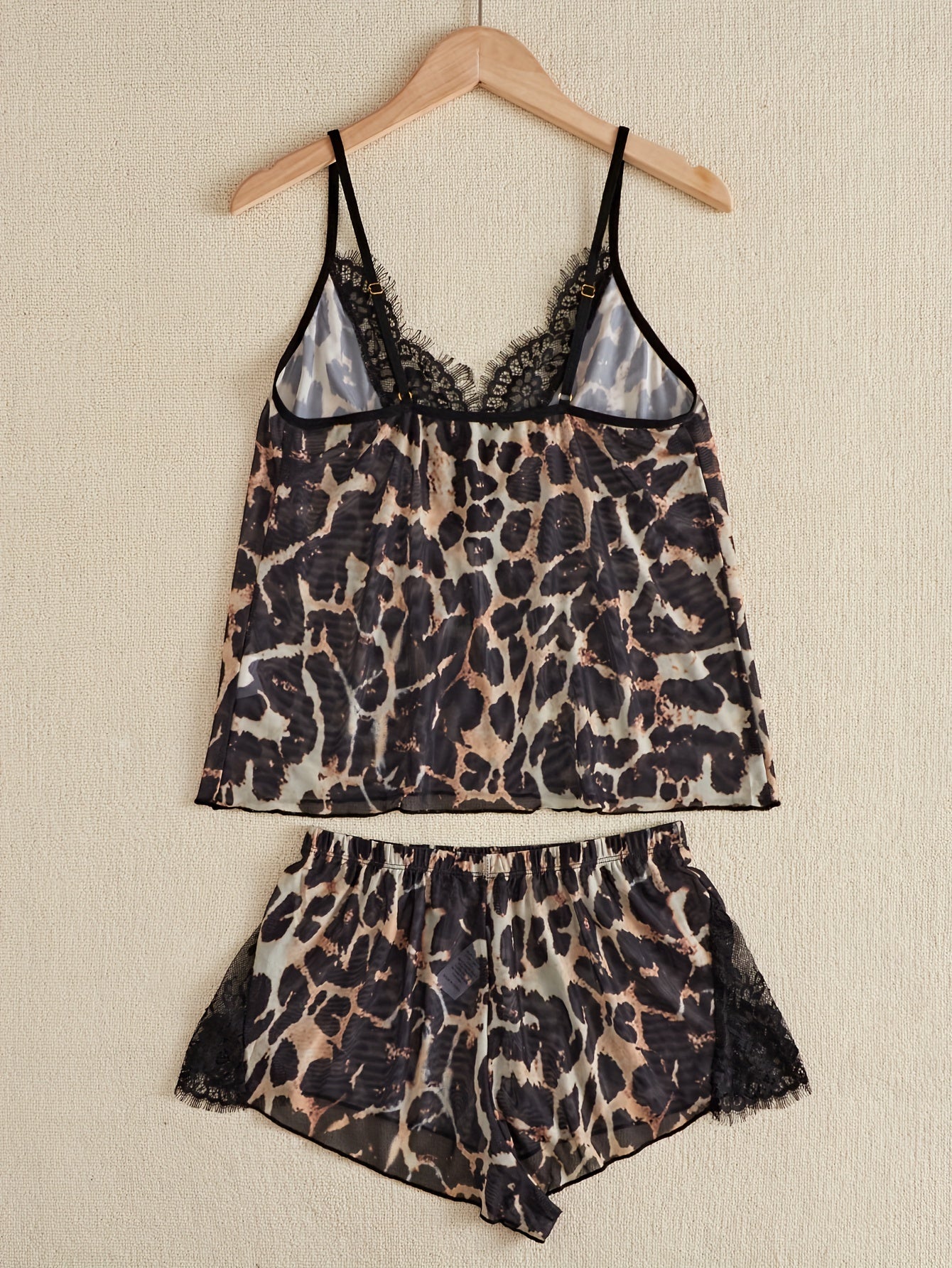 Lace Leopard Pajama Set V Neck Cami Top & Shorts Women's Sleepwear