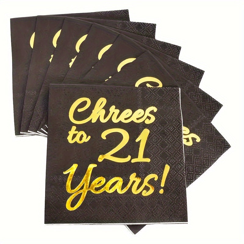 20pcs Gold 21st Birthday Luncheon Napkins: Cheers to 21st Birthday Party Decor