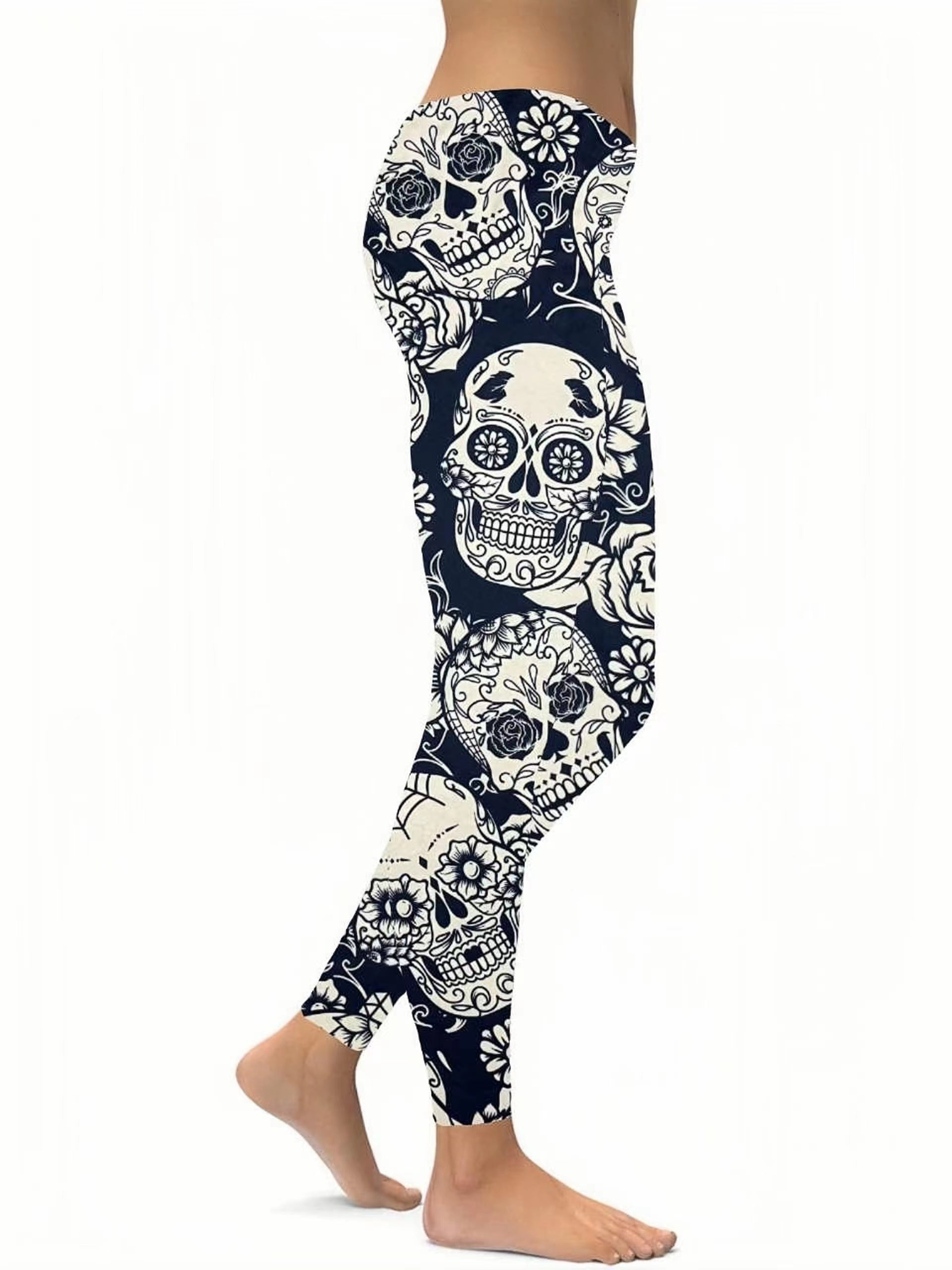 Skull & Floral Print Fitness Leggings
