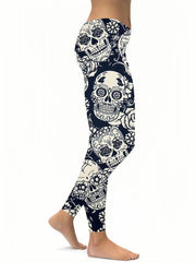 Skull & Floral Print Fitness Leggings