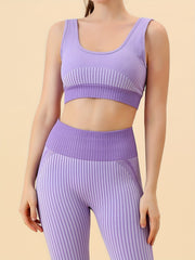 Striped Yoga Set Crop Tank Top & High Waist Pant Activewear