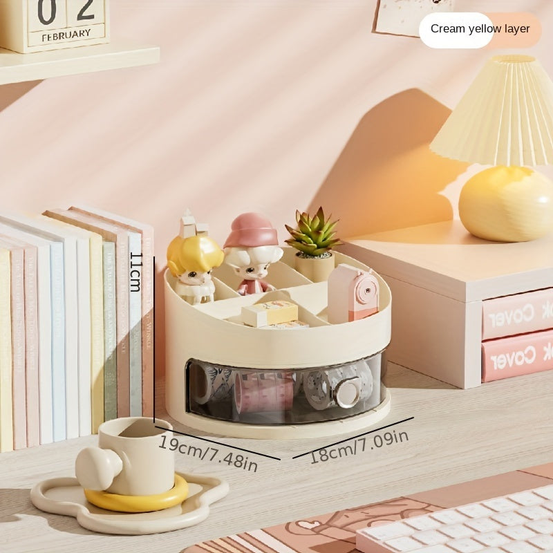 Rotating Stationery Storage Cabinet Lipstick Storage Rack Dustproof Cosmetic Sto