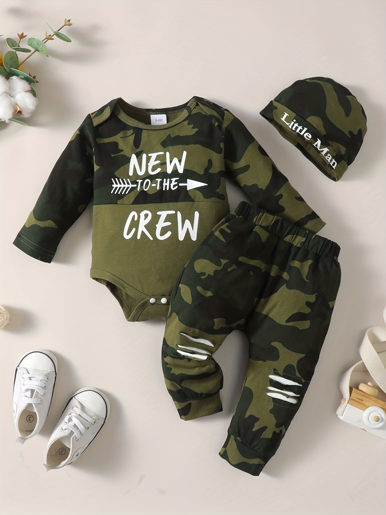 Newborn Baby Boy 2pcs Casual Outfits Crew Romper Top & Pants Set