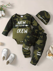 Newborn Baby Boy 2pcs Casual Outfits Crew Romper Top & Pants Set