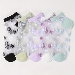 5 Pairs Starfish Pattern Socks & Lightweight Mesh Short Socks Women's Stockings