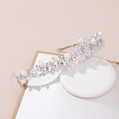 Silvery Rhinestone Faux Pearl Headband Flower Head Hoop Bridal