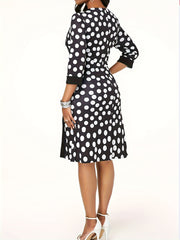 Colorblock Dot Print Round Neck Dress