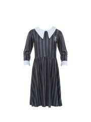 Girl's Stripe Print Dress With Bag Set TV Series Character Cosplay Costume