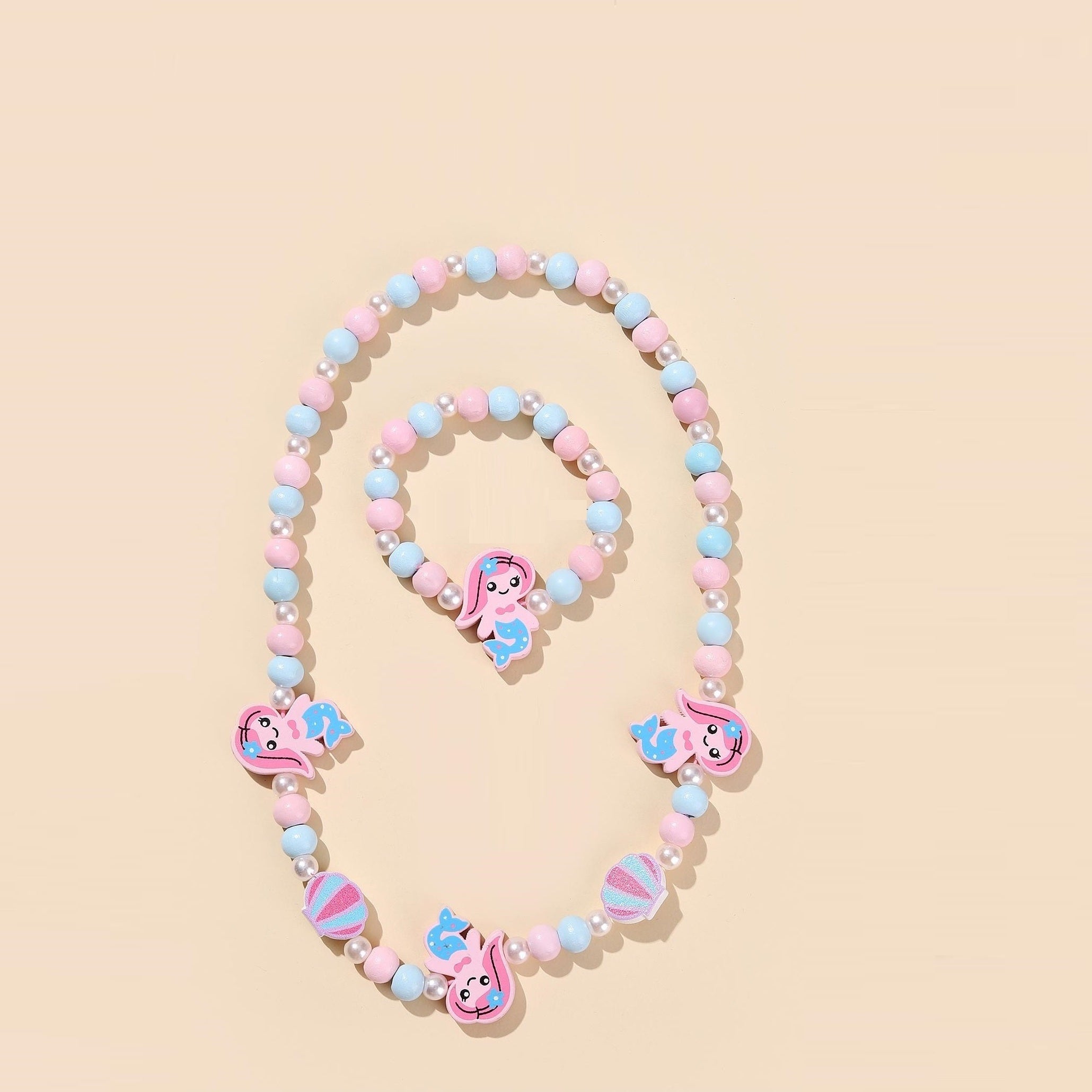 2pcs Mermaid Colorful Beaded Necklace Bracelet Set for Girls