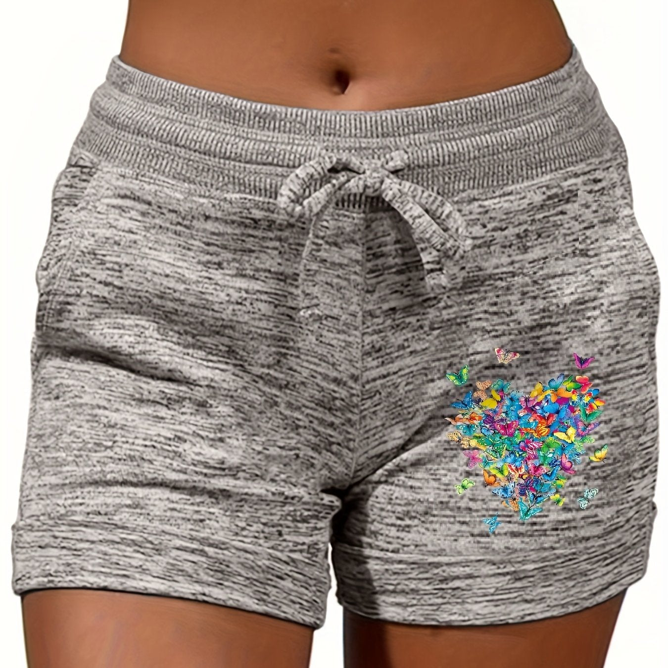 Butterfly Print Elastic Waist Shorts for Women