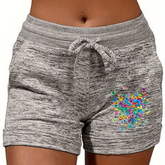 Butterfly Print Elastic Waist Shorts for Women