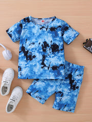 Tie Dye Full Body Print T-shirt & Shorts Set for Boys