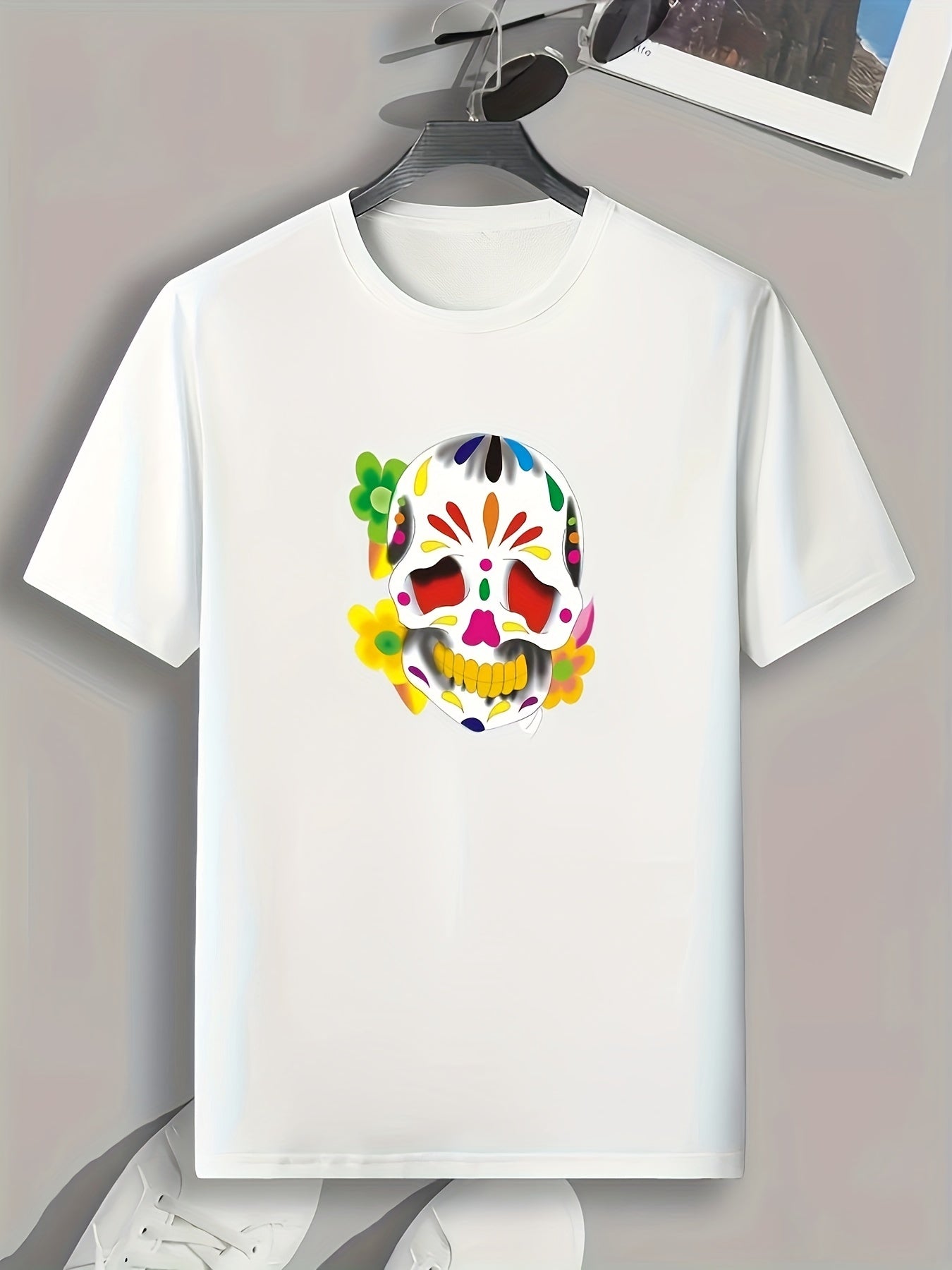 Colorful Skull Print Graphic Tee Mens Summer Casual Comfy T-shirt