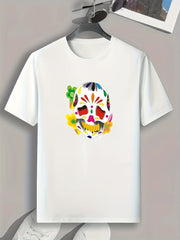 Colorful Skull Print Graphic Tee Mens Summer Casual Comfy T-shirt