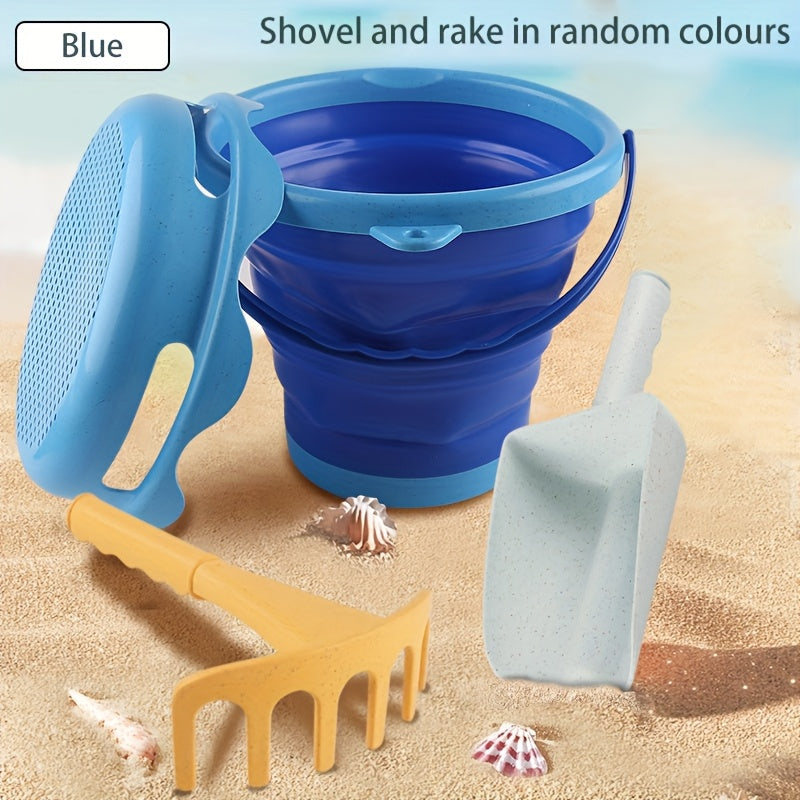Kids Beach Toy Set Bucket Shovel Rake, Collapsible, Easy Carry, Sea Bucket Toys