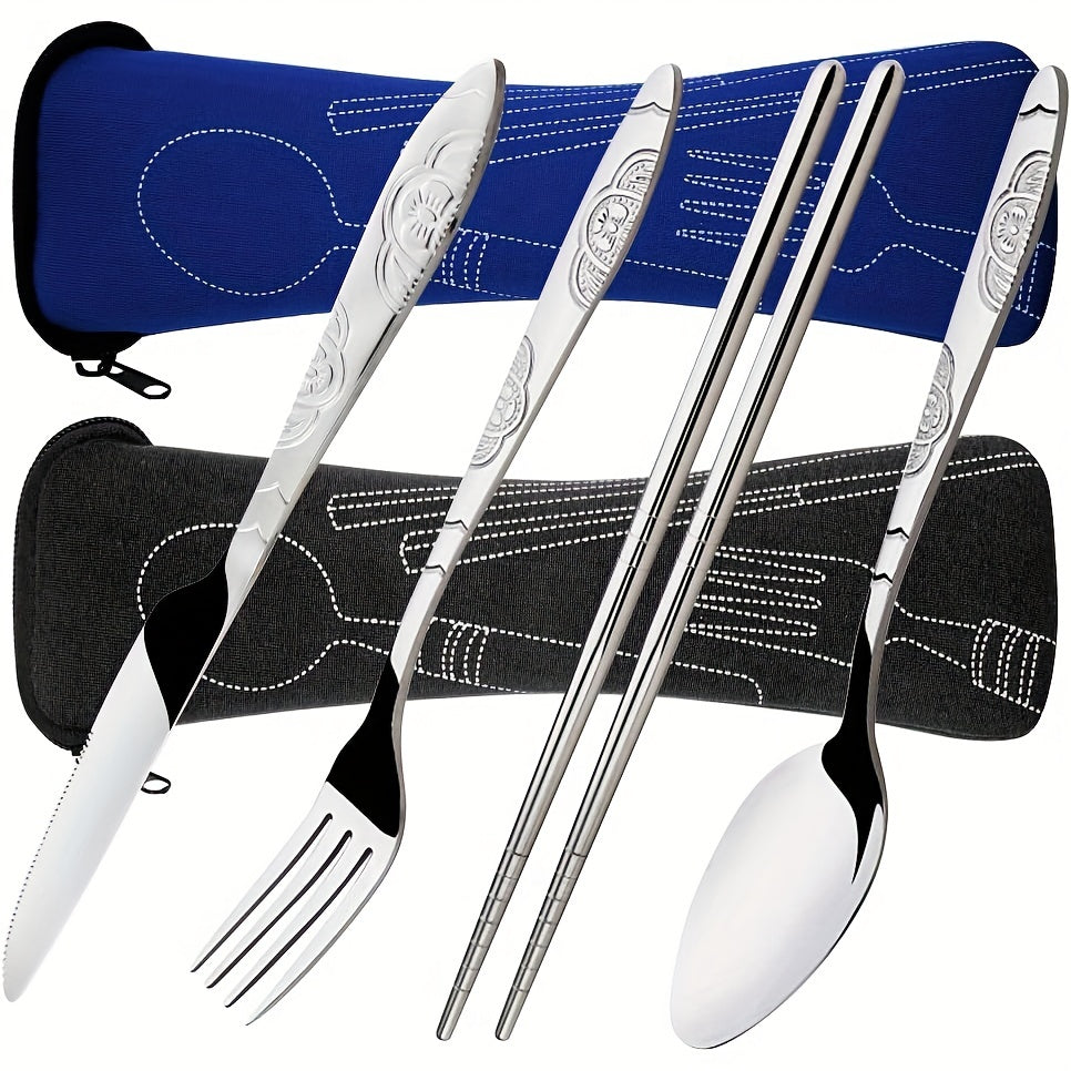 4 Pcs Stainless Steel Set Portable Utensils with Suitcase