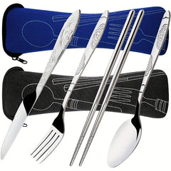 4 Pcs Stainless Steel Set Portable Utensils with Suitcase