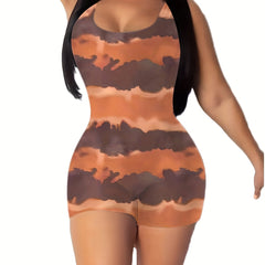Tie Dye Striped Tank Romper Jumpsuit Women's Clothing