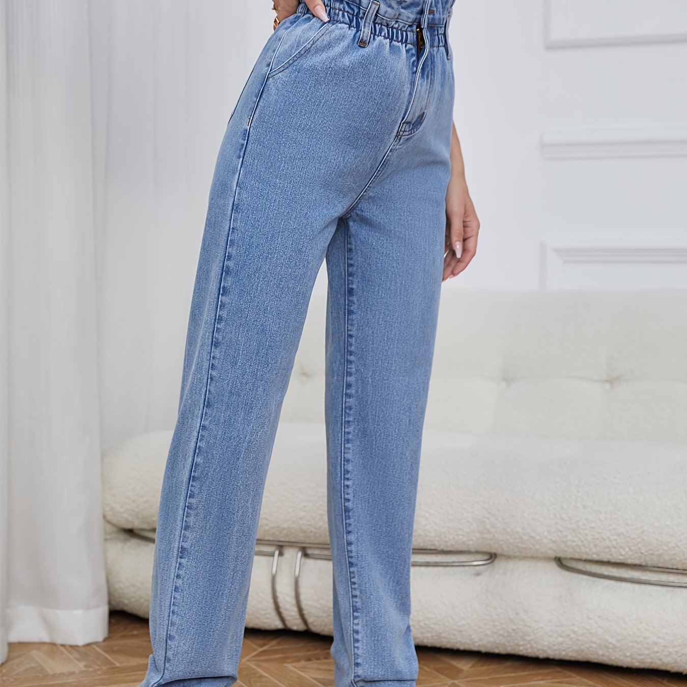High Waist Straight Jeans Loose Fit High Rise Denim Pants