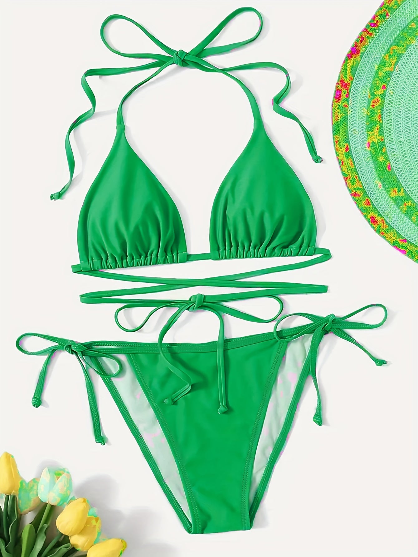 Halter V Neck Bikini Set High Cut Two Piece Swimsuit Women's Swimwear