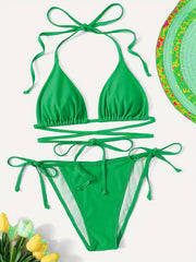 Halter V Neck Bikini Set High Cut Two Piece Swimsuit Women's Swimwear