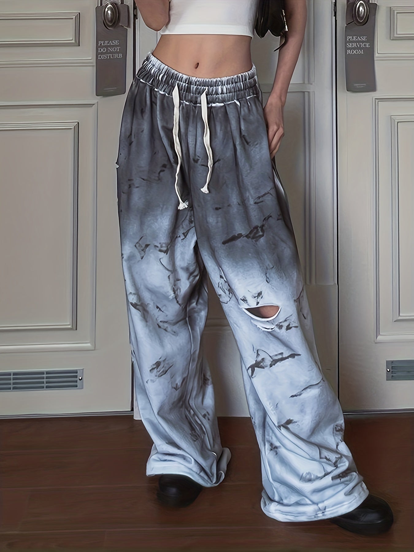 Women's Casual Ripped Loose Sports Pants