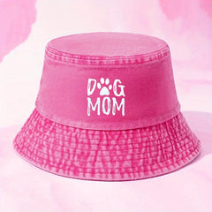 DOG MOM Print Bucket Hat Washed Distressed Sunscreen Cap
