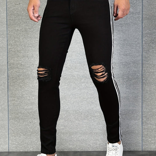 Men's Slim Fit Ripped Jeans Medium Stretch Denim Pants