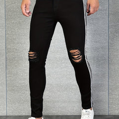 Men's Slim Fit Ripped Jeans Medium Stretch Denim Pants