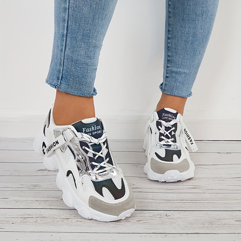 Women's Lace-Up Thick Bottom Sneakers Comfortable Sports Shoes