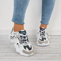 Women's Lace-Up Thick Bottom Sneakers Comfortable Sports Shoes