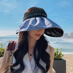 Wide Brim Stitching Visor Hats Foldable Headband Casual Sun Hat UV Protection