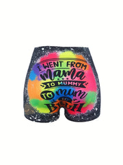 Letter Print Skinny Shorts for Women