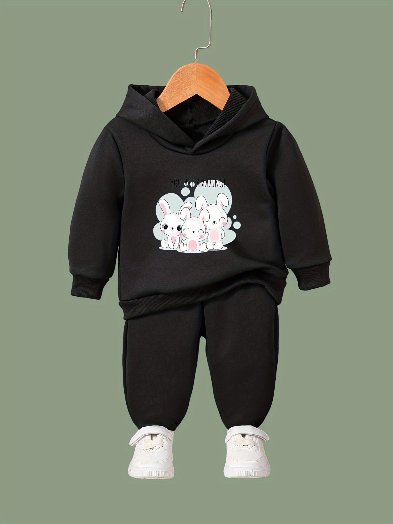 Girls 2-Piece Rabbit Hooded Sweatshirt and Sweatpants Set