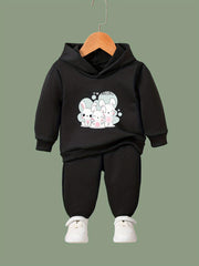 Girls 2-Piece Rabbit Hooded Sweatshirt and Sweatpants Set