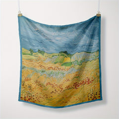 Boho Village Print Square Scarf Oil Painting Neckerchief Bandana Head Wrap