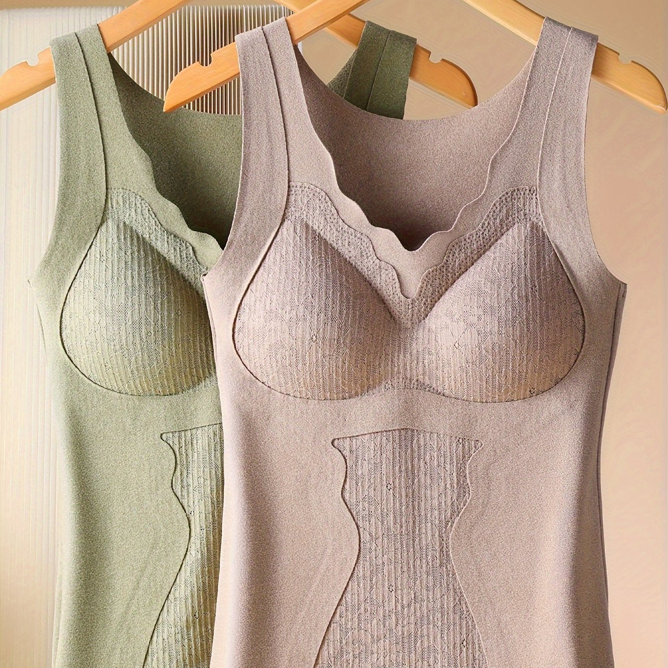Contrast Lace Thermal Underwear V Neck Sleeveless Top