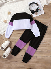 Girl's 2pcs Letter M Sweatshirt & Sweatpants Set for Spring Fall