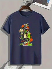 Cartoon Character & Snake Med Men's Graphic Tee Casual Comfy Summer Shirt