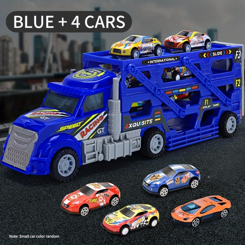 Deformation Track Toy Car With 4 Alloy Small Cars Inertia Ejection Storage