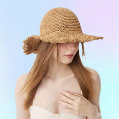 Brown Ruffles Straw Sun Hat Crochet Bucket Hat Wide Brim Beach Hats