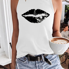 Lip Print Tank Top Crew Neck Summer Sleeveless Top Women's Clothing