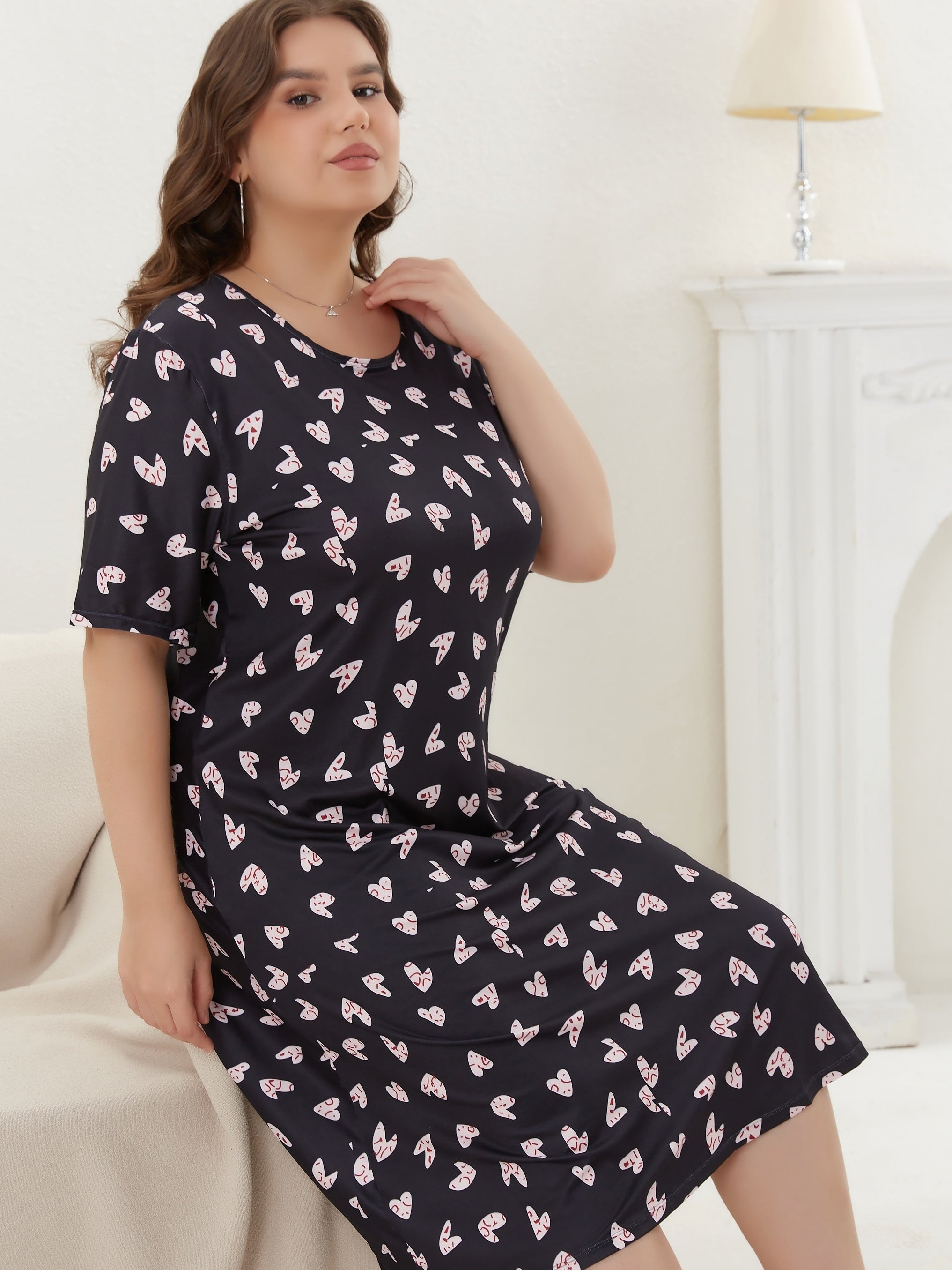 Heart Print Short Sleeve Tee Sleep Dress