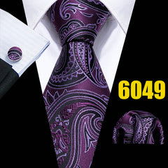 Barry Wang Men's Purple Paisley Floral Necktie Set