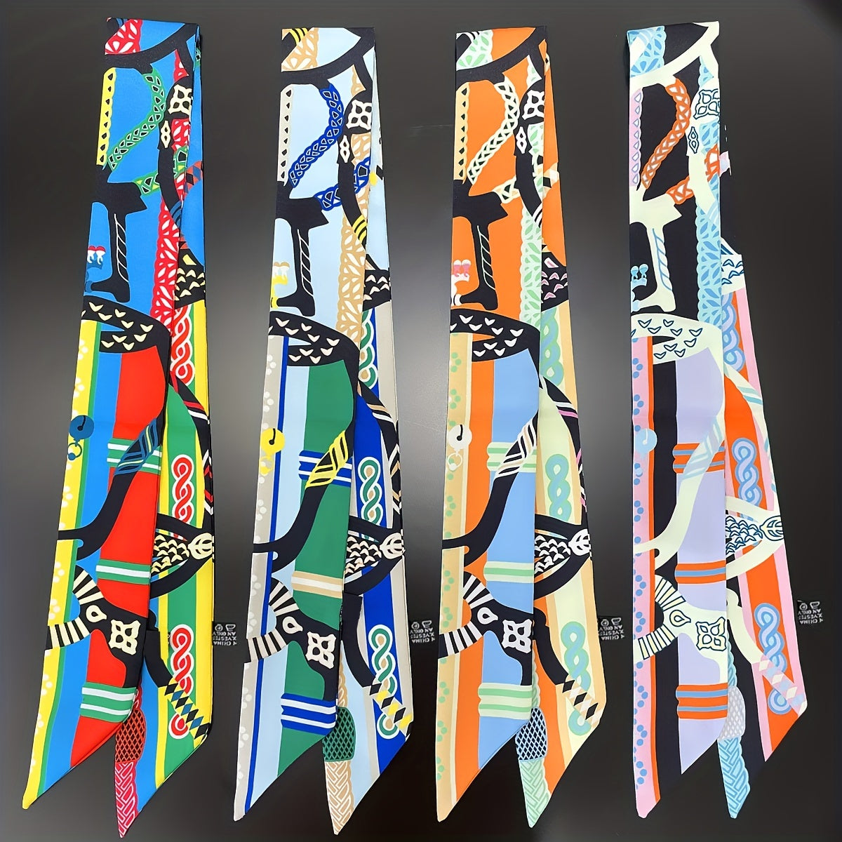 Vintage Chain Print Skinny Scarf Ribbon Neckerchief Classic Long Twilly Scarf