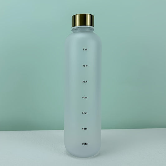 1L Leakproof Frosted Plastic Water Cup with Time Marker for Fitness Sports