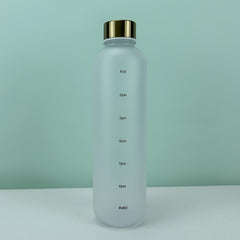 1L Leakproof Frosted Plastic Water Cup with Time Marker for Fitness Sports