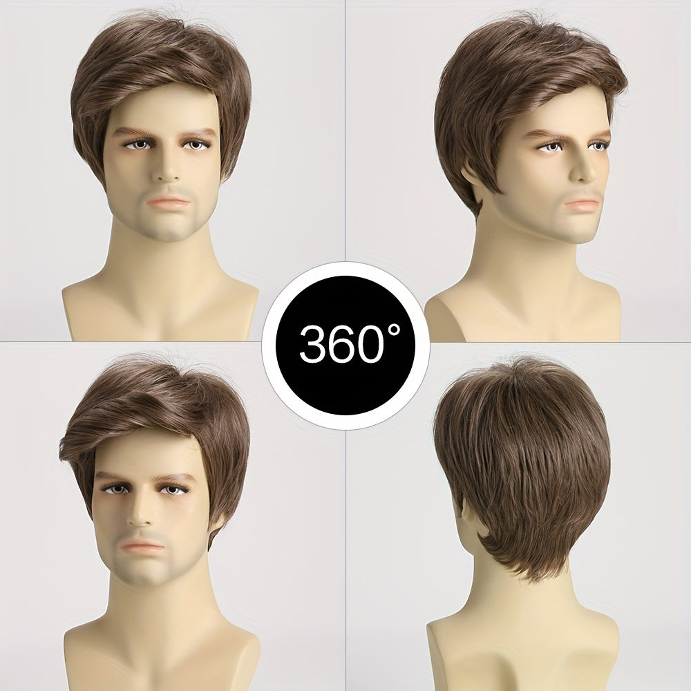 Men's Brown Short Curly Wig for Daily Wear
