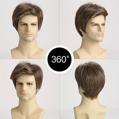 Men's Brown Short Curly Wig for Daily Wear